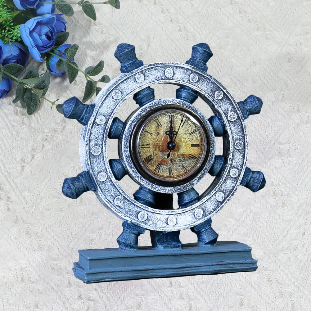 

Vintage Blue Retro Rudder Resin Nautical Decoration Home Office Cafe Desktop Ornament Rudder Model Decoration Vintage Adornment