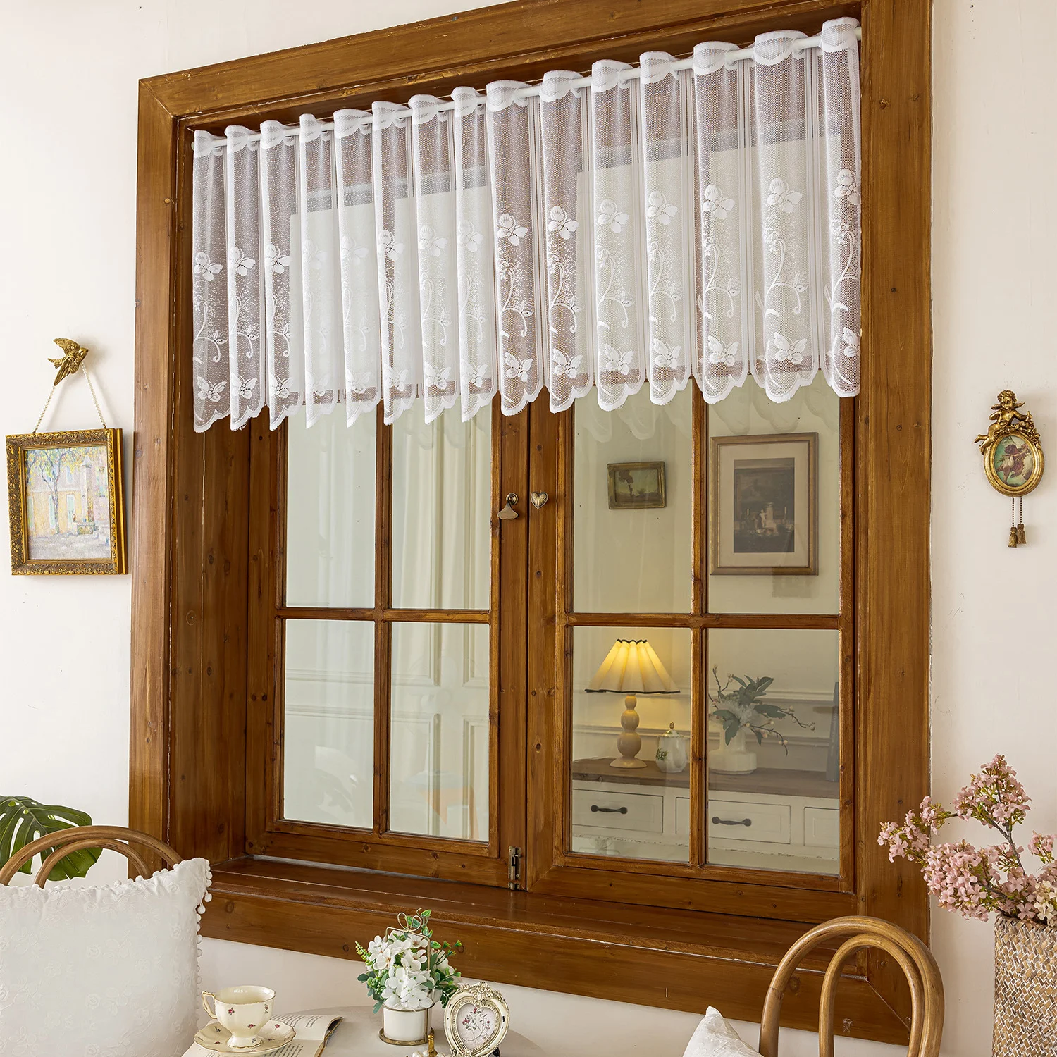 1 peça Cortina de Voile com Bo - Embroidery Kitchen avaliação e preço