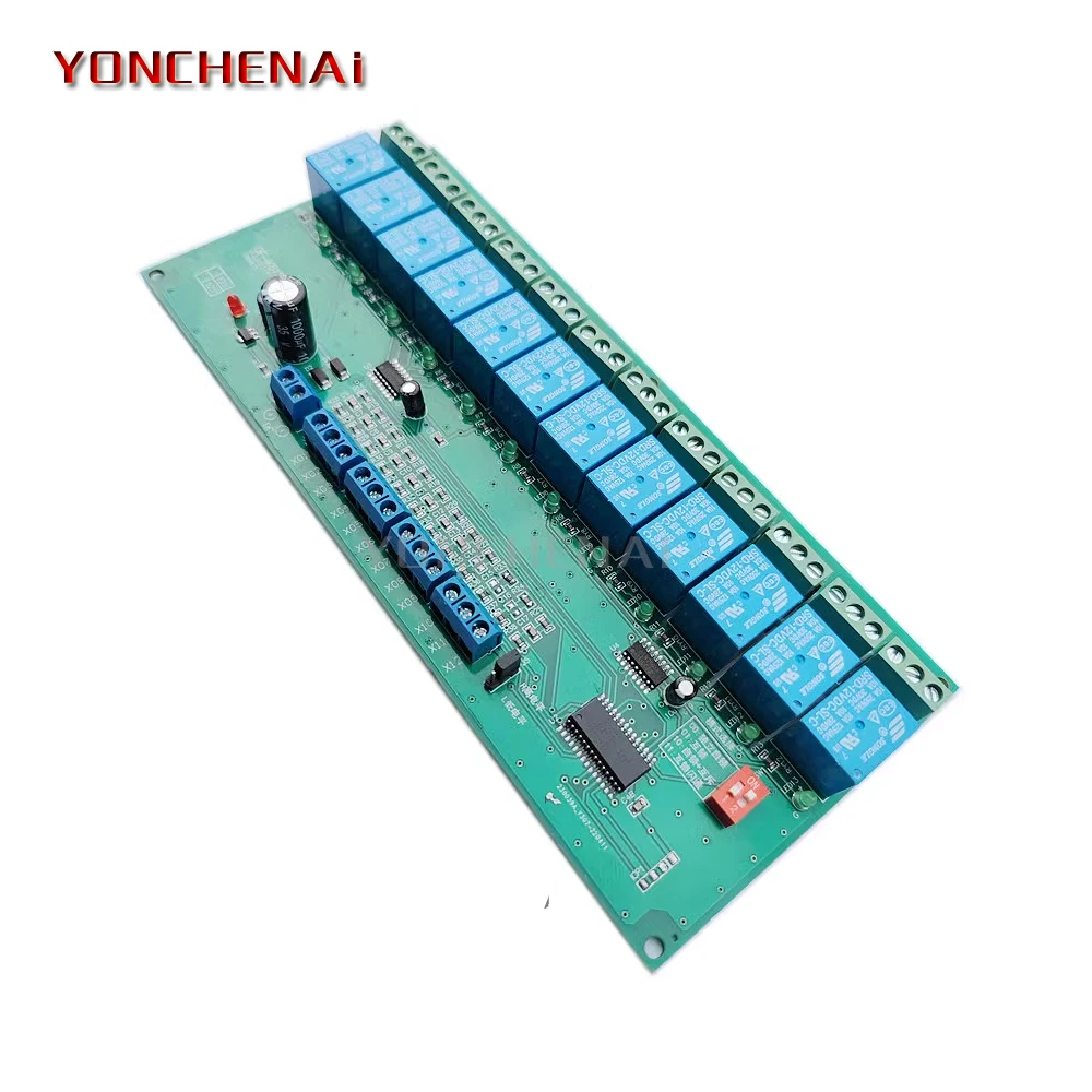 16 Channel Electromagnetic Relay Module, Low Level Trigger, Bidirectional Terminals, 12V/24V Available Voltage Relay 30V DC/AC22