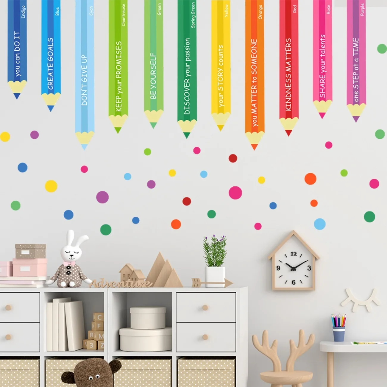 Colorful Paintbrush Wall Stickers Made Of Waterproof PVC Material For Children's Rooms Kindergartens And Home Decoration