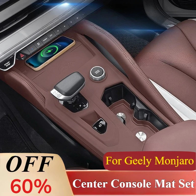 For Geely Monjaro/Xingyue L : 2-Piece Silicone Center Console Mat Set - White, Anti-Slip & Drop-In Fit