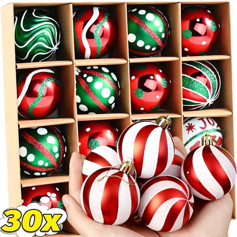 30/6Pcs 6cm Colored Christmas Balls Xmas Tree Hanging Pendant Ornament Home New Year Party Decoration Festive Christmas Ball