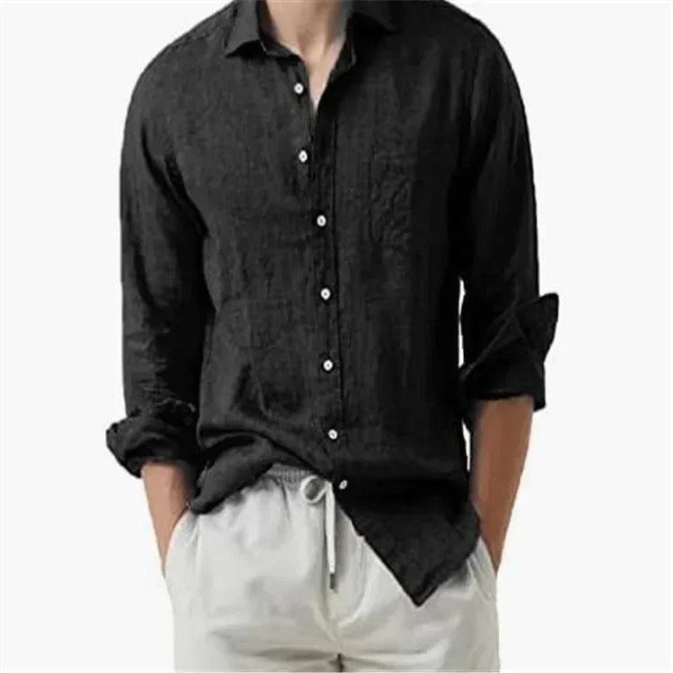 Mens Cotton Linen Button Down Shirts Casual Long Sleeve Summer Beach Shirts