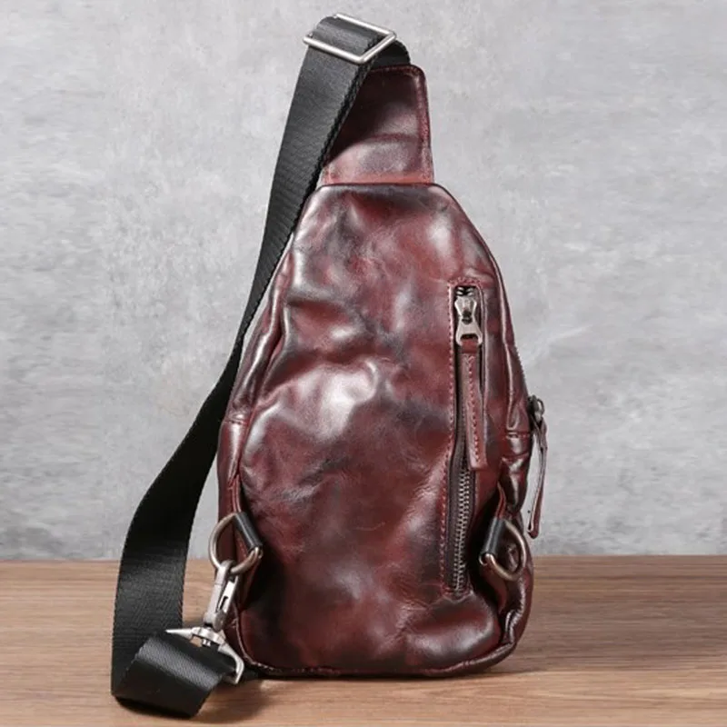 AETOO Original genuine leather simple chest bag for men, top layer vegetable-tanned cowhide retro single-shoulder crossbody bag