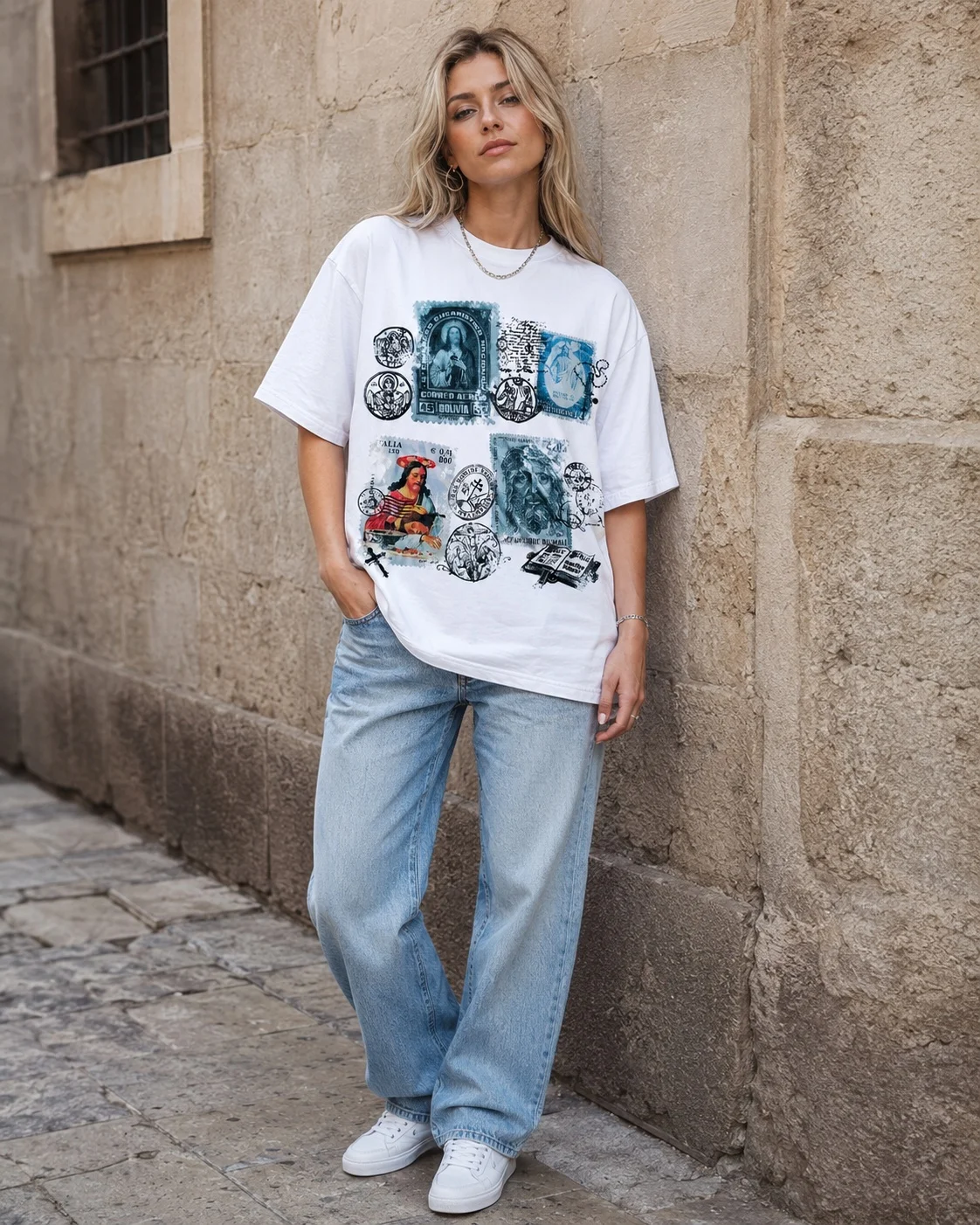 Women's Summer T-shirt Retro Collage Print Crew Neck Short Sleeve Loose Fit Vintage Streetwear Artistic Casual Stylish Tops