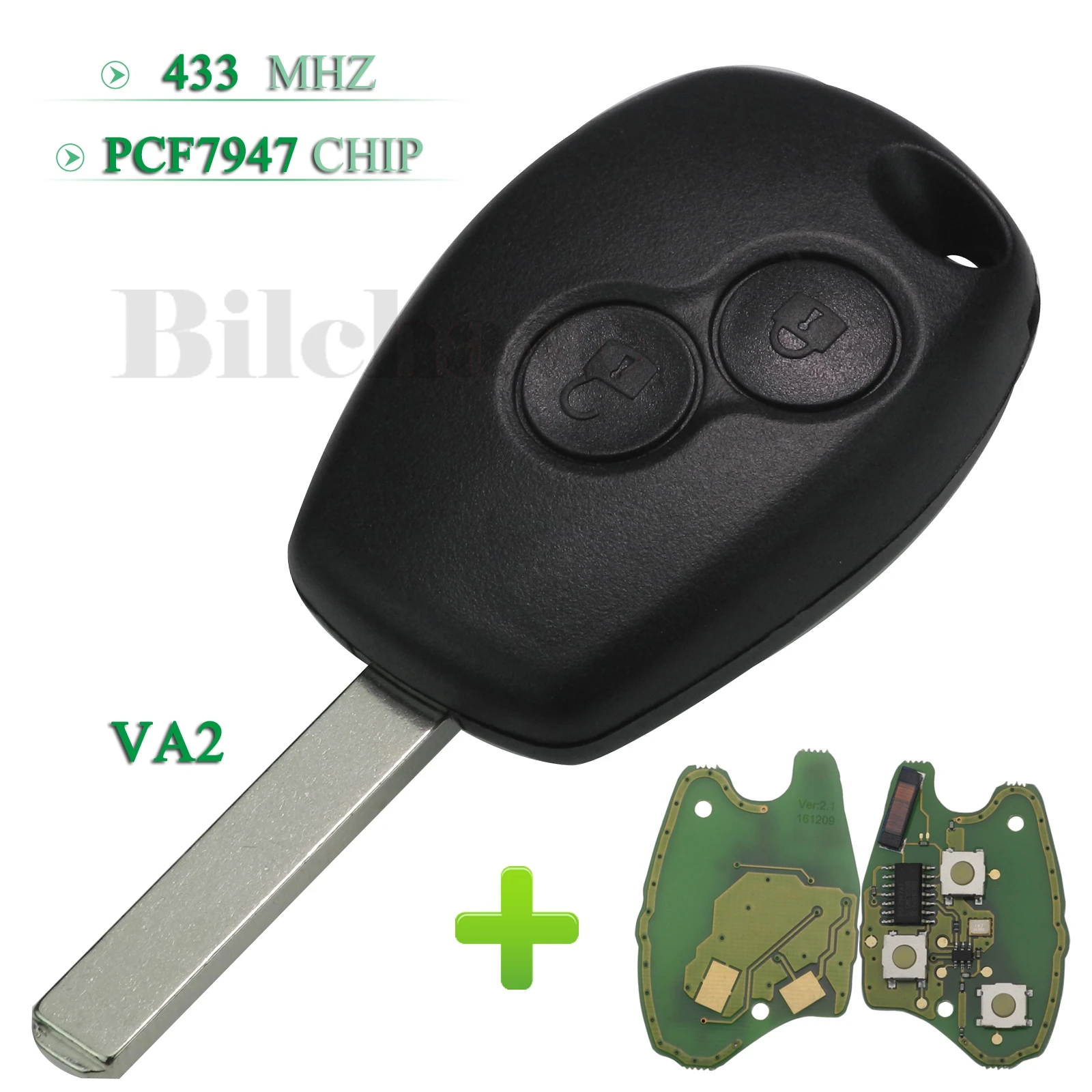 jingyuqin 2 Buttons 433Mhz PCF7947 Chip Remote Car Key FOB For Renault /Kangoo II /Clio III Duster Modus Twingo DACIA Logan