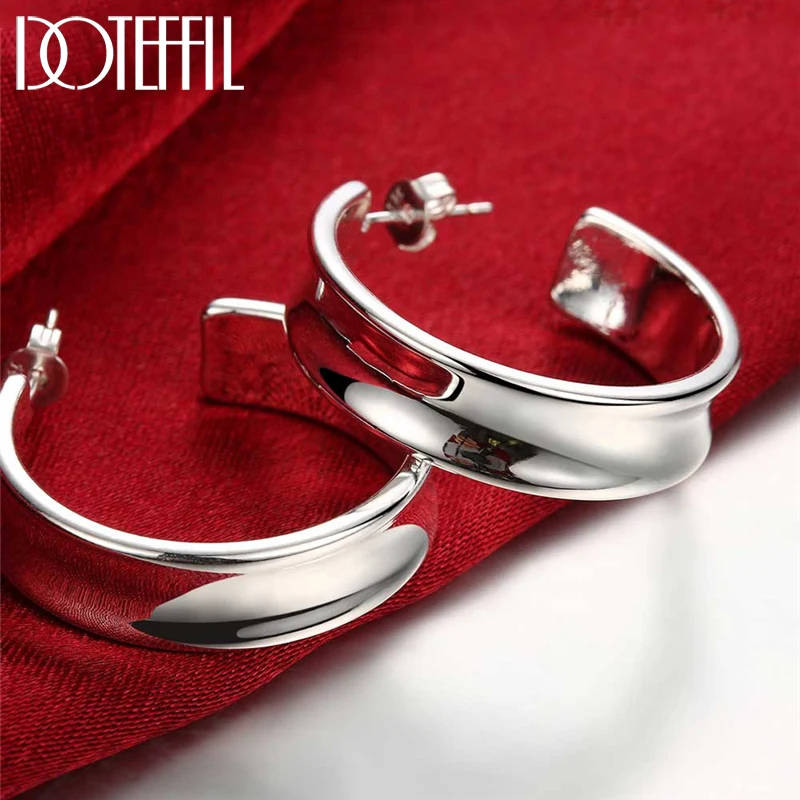 

DOTEFFIL 925 Sterling Silver Classic Smooth Hoop Earring For Woman Gift Christmas Party Wedding Top Selling Fashion Jewelry