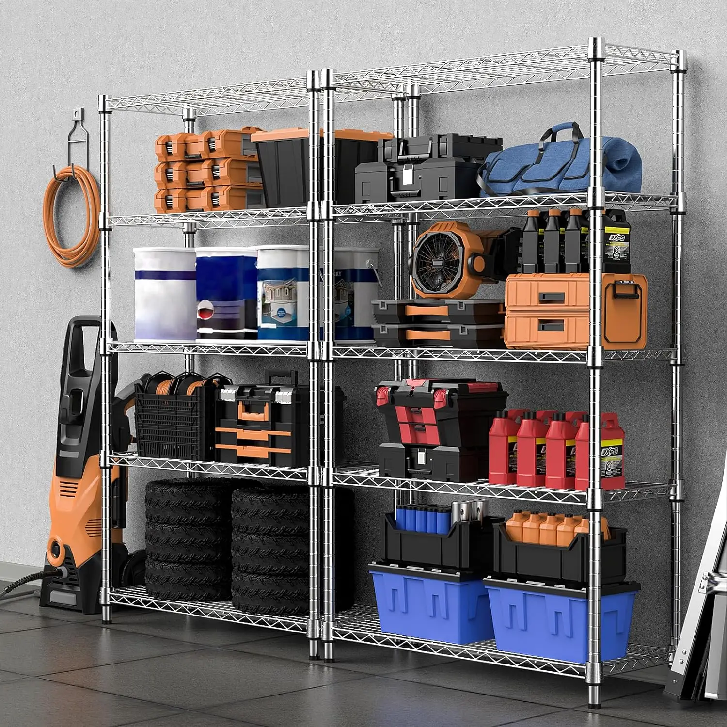 1250 Lbs Heavy Duty Steel 5-Tier Utility Wire Shelving Unit Chrome Organizer Rack for Home Kitchen Office 5-Layer Tool Storage