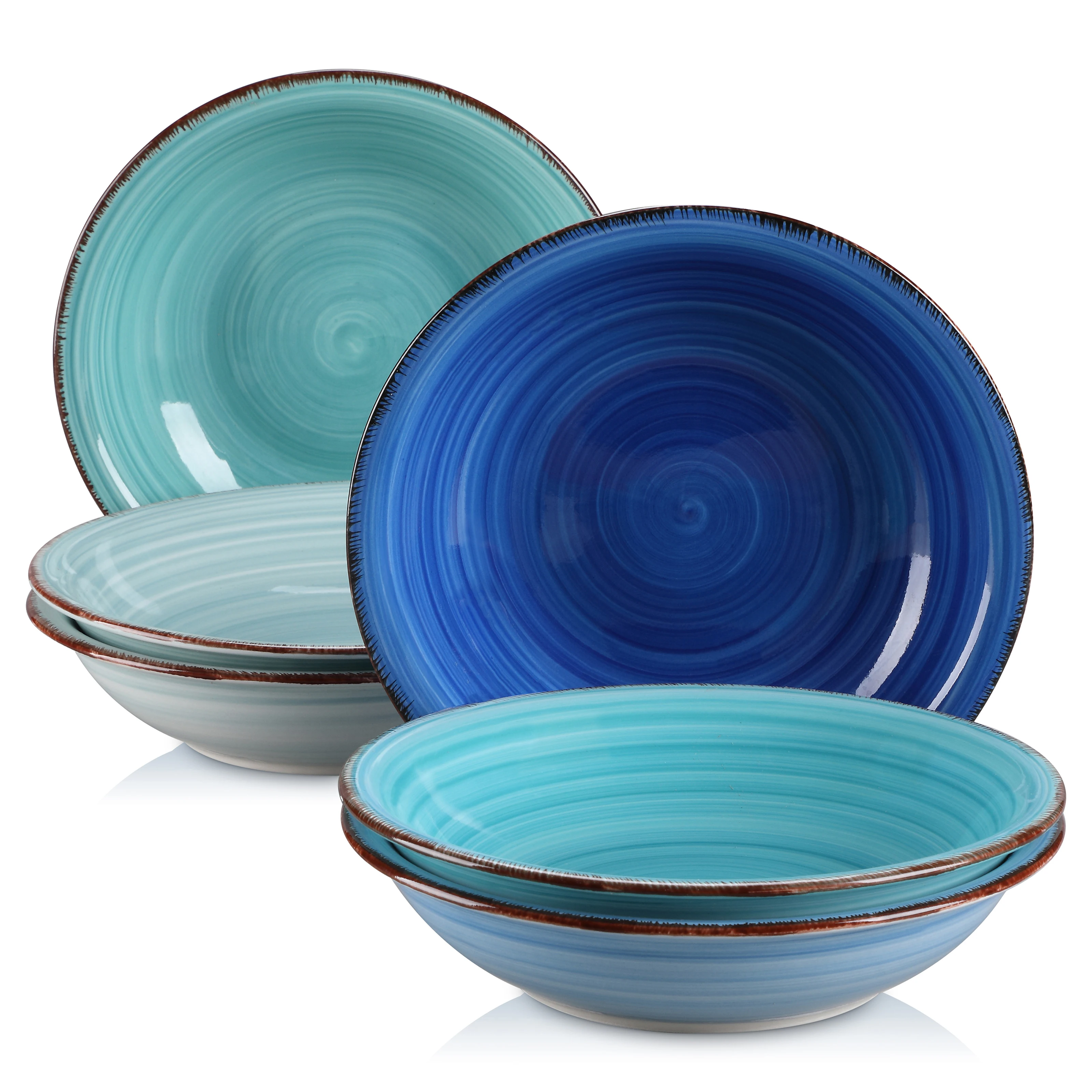 Vancasso Bonita blue Pasta Soup Bowl Set 8.5 inch Ceramic Soup Plate, Stoneware Dinnerware Tableware, 550 ml Ramen Noodle Bowl