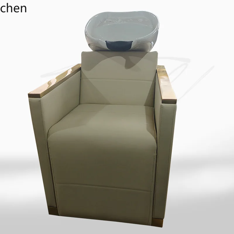 Hxl barber shop semi-reclining hair washing bed with ceramic basin - sit-down shampoo bed