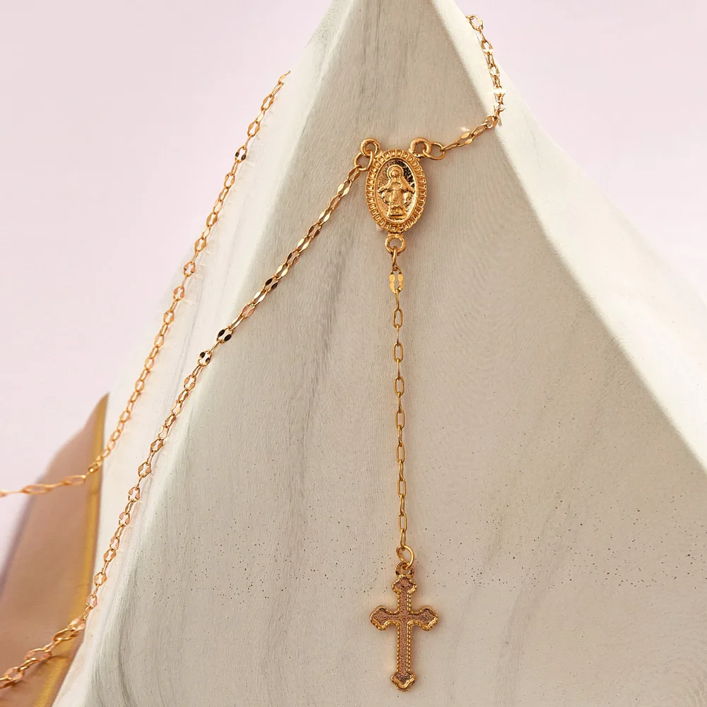 2024 New Fashion Vintage Christian Cross Bohemia Religious Rosary Pendant Necklace For Women Charm Jewelry Gifts image 2