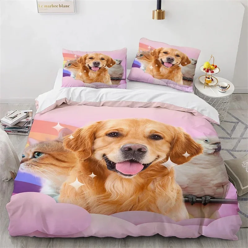 Watercolor Dog Duvet Cover King Queen Size 3D Lovely Running Pet Puppy Bedding Set for Kids Teens Adult Labrador Comforter Cover