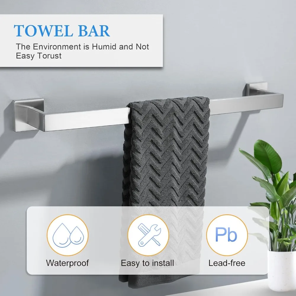 Brushed Nickel Bathroom Towel Bar Set Bathrooms Accessories Hardware Set Wall Mounted Stainless Steel Bathroom Furniture Sets