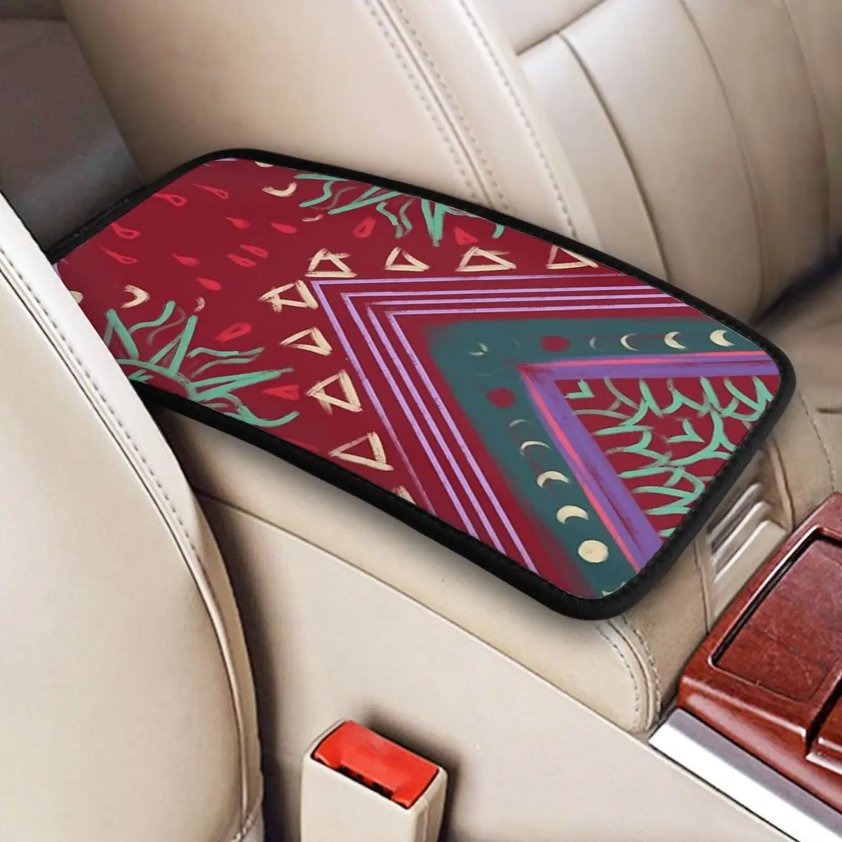 Egypt Ethnic Car Armrest Cover Mat Leather Mollymauk Center Console Cover Pad Egyptian Car Decor Accessories