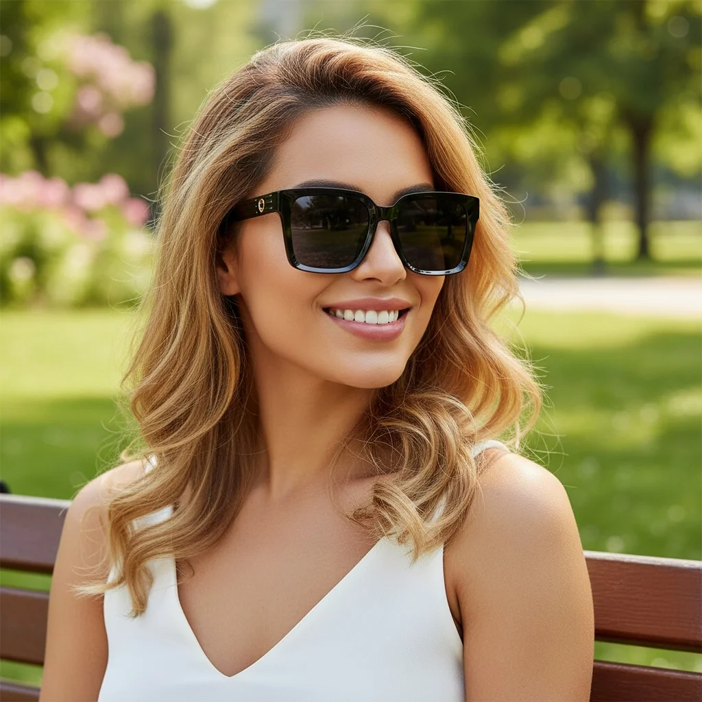 Modische rechteckige Sonnenbrille im neuen Stil mit UV-Schutz, hochwertige dunkle Damensonnenbrille 5056
