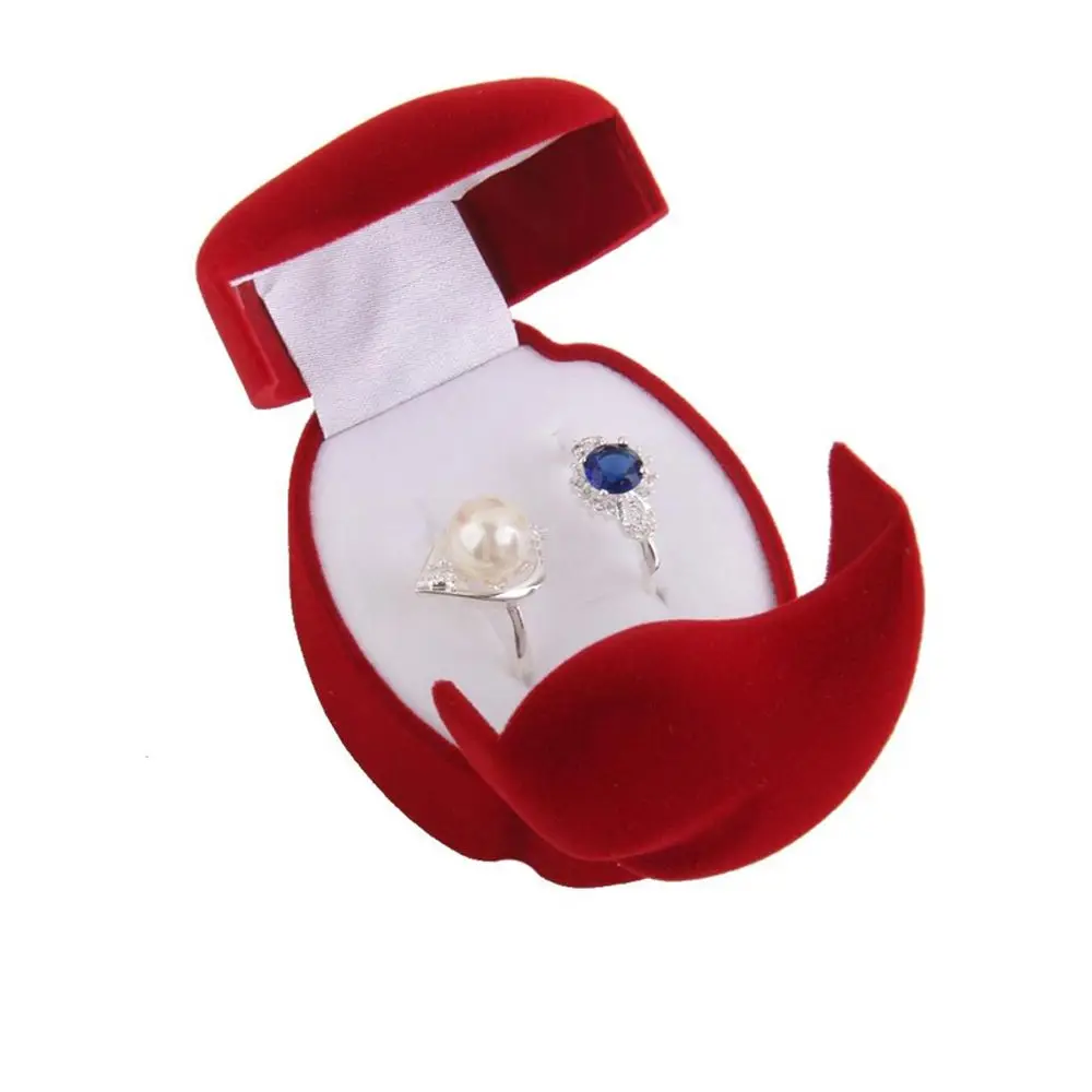 Exquisite Double-faced Velvet Red Wedding Ring Box Jewelry Display Case Gift Box