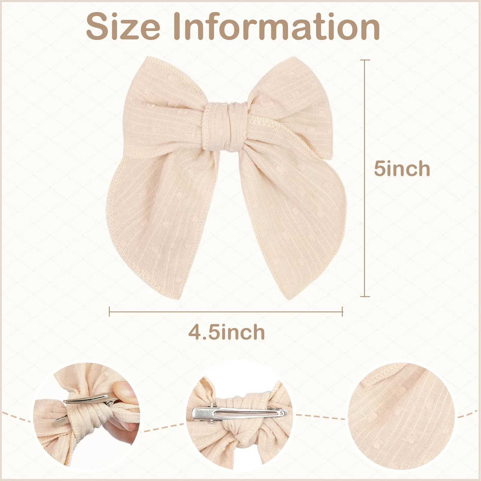 Pinces à cheveux en lin imprimé pour filles et femmes, barrettes à gros nœud de marin, pinces à cheveux pour bébés et enfants, nœuds de cheveux, accessoires pour vêtements de sauna, 4.5 po