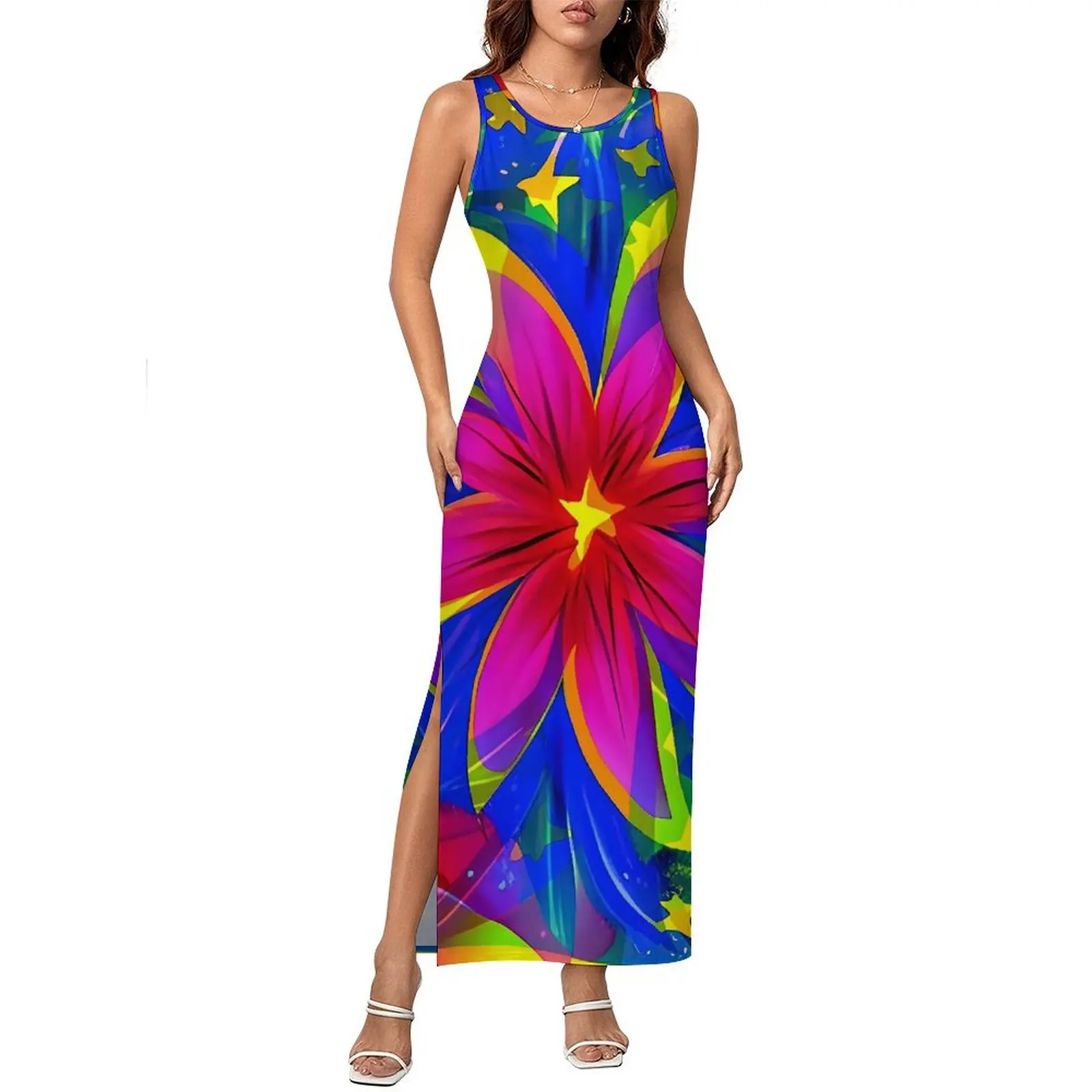 

Hawaiia Floral Dress Sleeveless Flower Power Style Street Style Maxi Dresses Elegant Bodycon Dress Lady Graphic Oversize Vestido