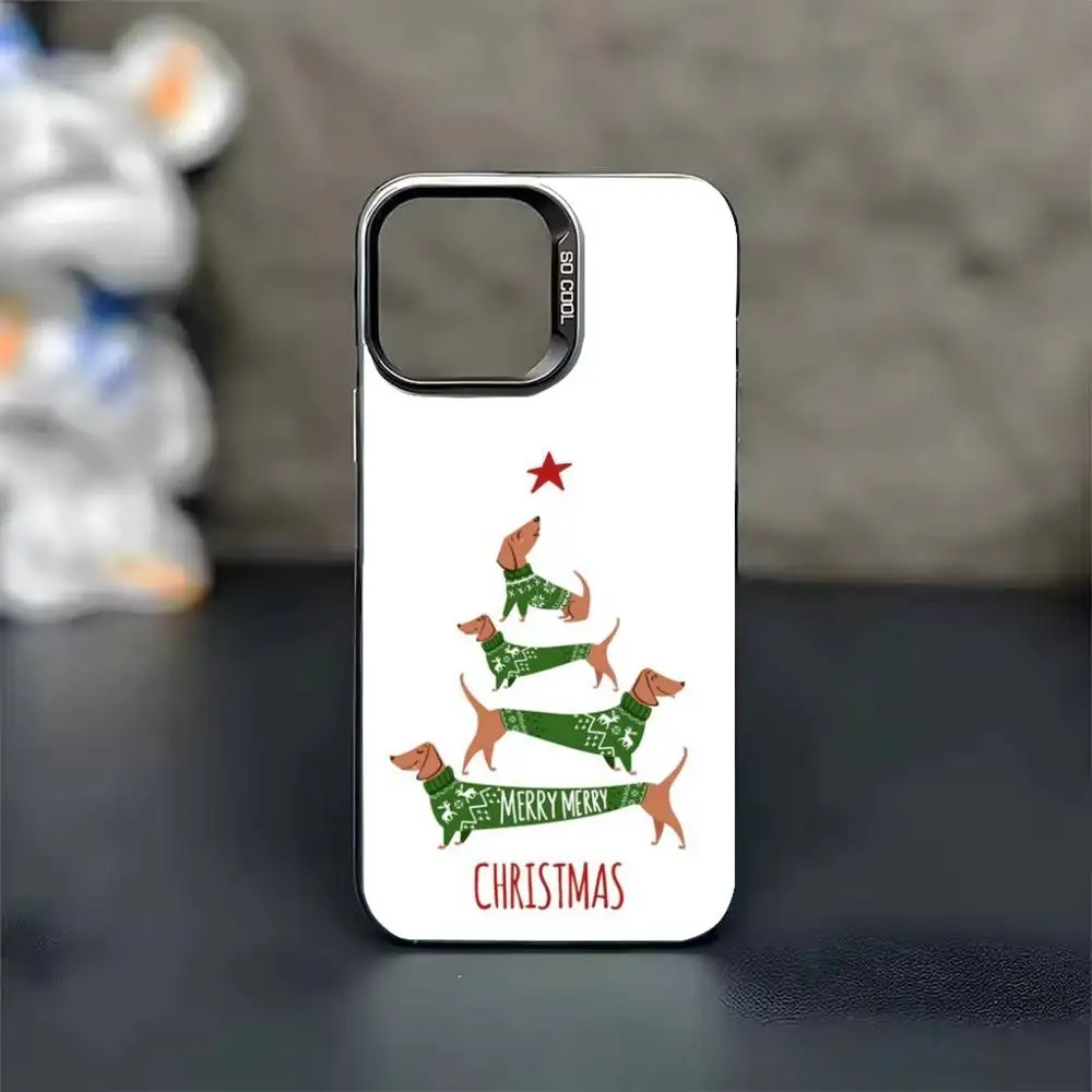 Funda de teléfono con diseño de perro salchicha, carcasa plateada de Color para IPhone 17 16 15 14 13 12 11 Pro Max Plus