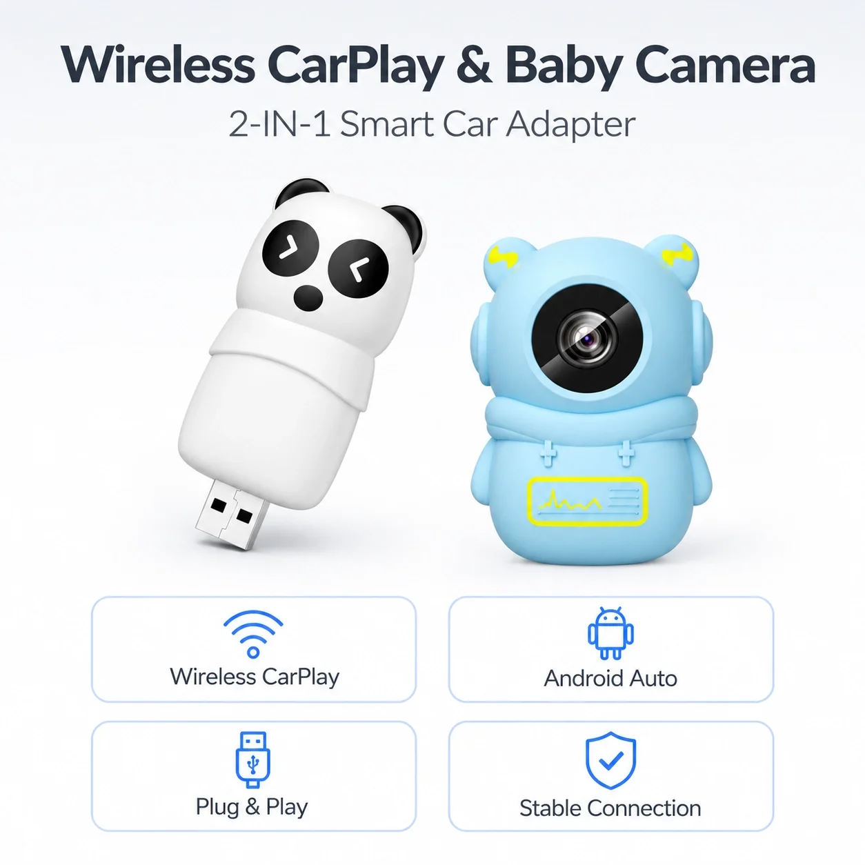 1080P Wireless CarPlay Baby Car Monitor 150° Wide-Angle Night Vision OTA Upgradable Split Screen Rear Seat Child Safety Cam