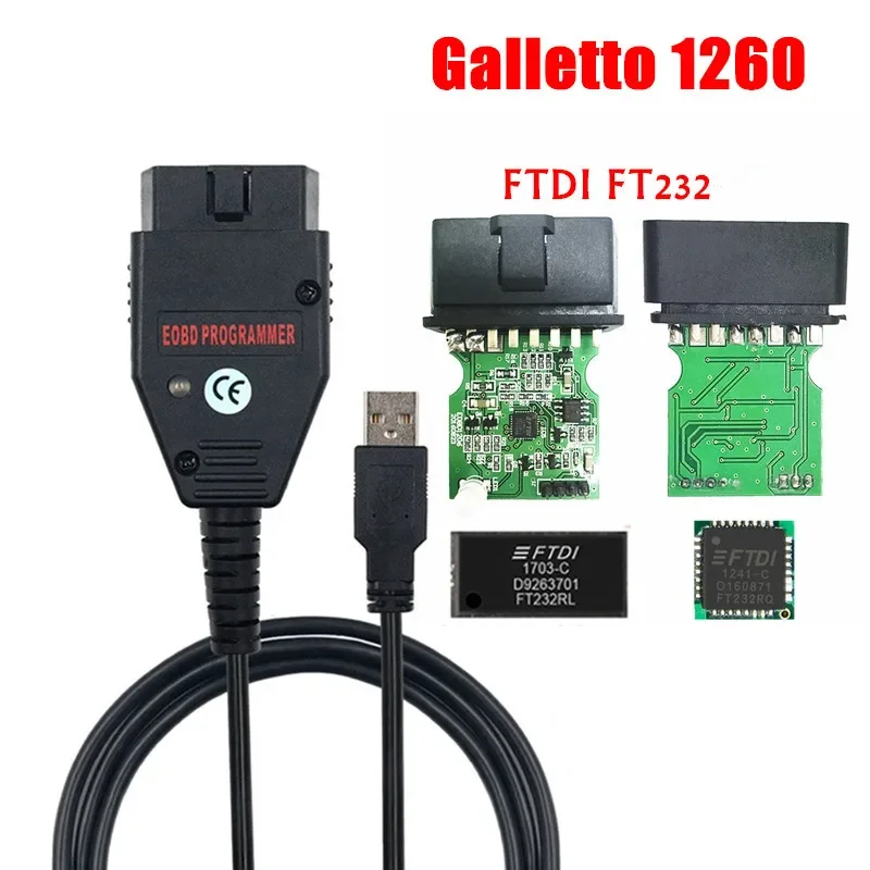 Galletto 1260 FTDI FT232 EOBD ECU Programmer Read Write Car ECU Flasher Works For Multi-Car OBDII Diagnostic Multi-Language