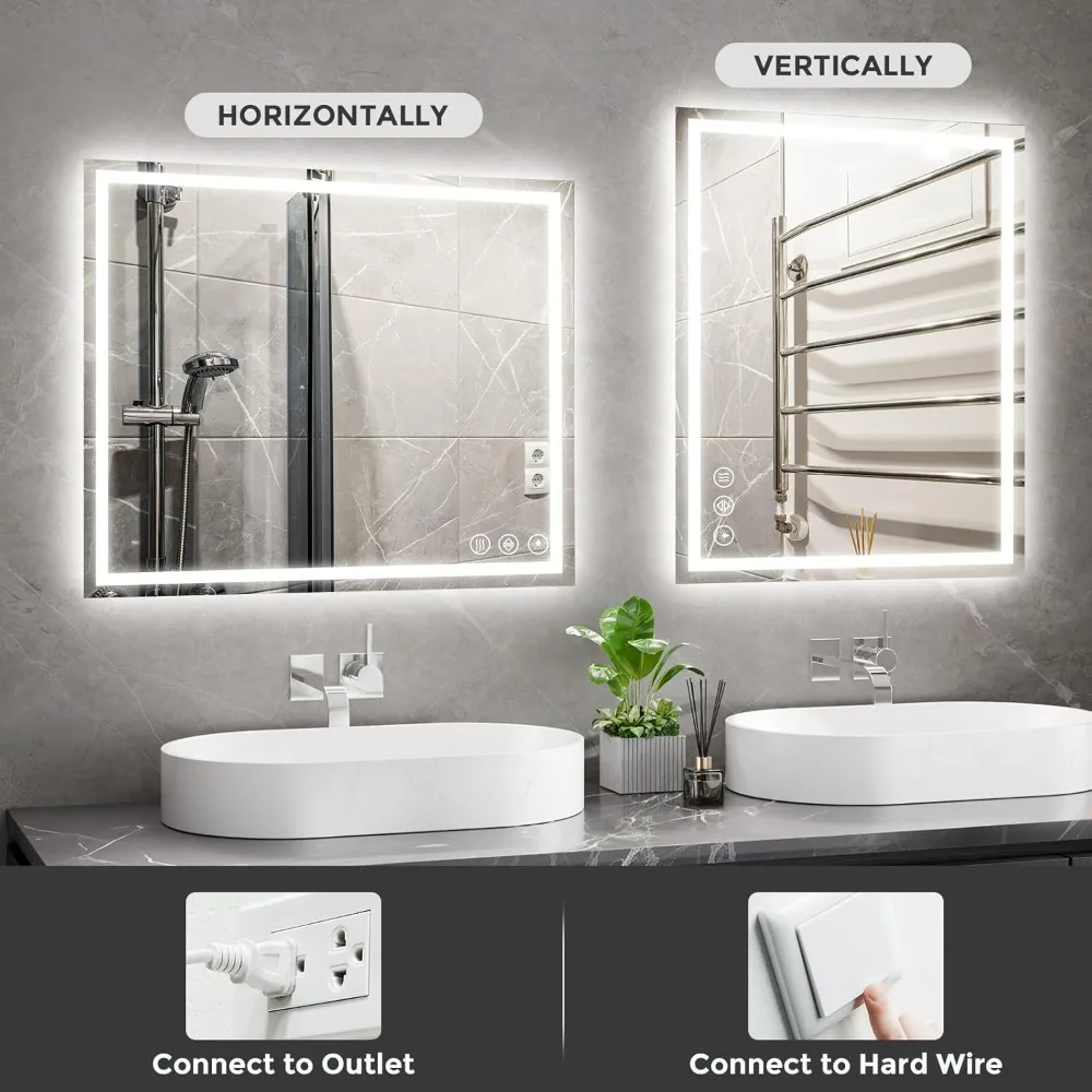 Specchio da bagno LED Koonmi 30x36, retroilluminato + illuminazione frontale, specchio da bagno a LED con luci per parete, 3 colori, antiappannamento, dimmerabile Br