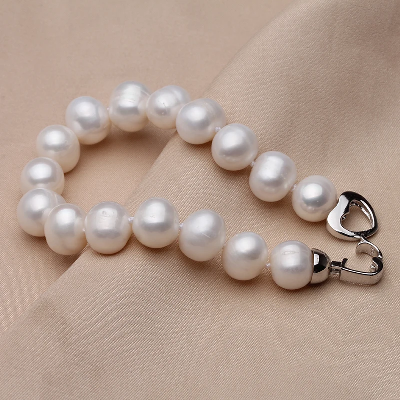 100% Real Natural Near Round Pearl Bracelet for Women,Fashion White Freshwater Pearl Bracelet Girl Birthday Gift