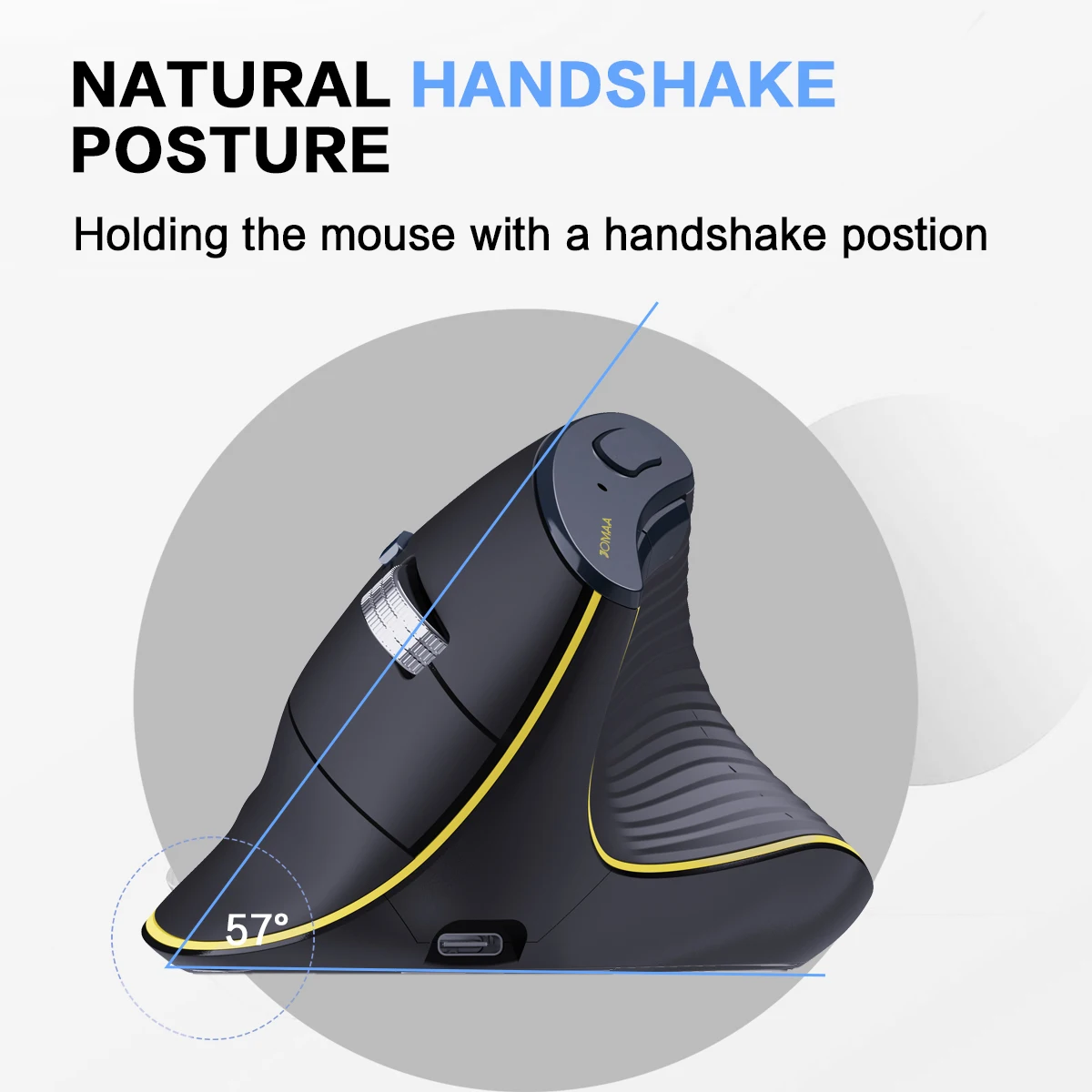 Jomaa Right Hand Ergonomic Mouse Reduced Wrist Strain Bluetooth Vertical Wireless Mouse with Speed Roller for Laptop ipad