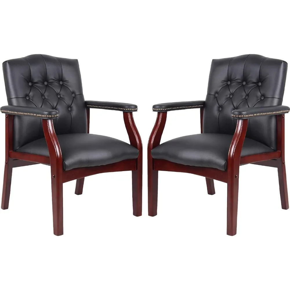 

Leather Office Guest Chairs& Reception Chairs Set of 2 Ergonomic Arm Chair Accent Office Chair No Wheels Executive Side Chair