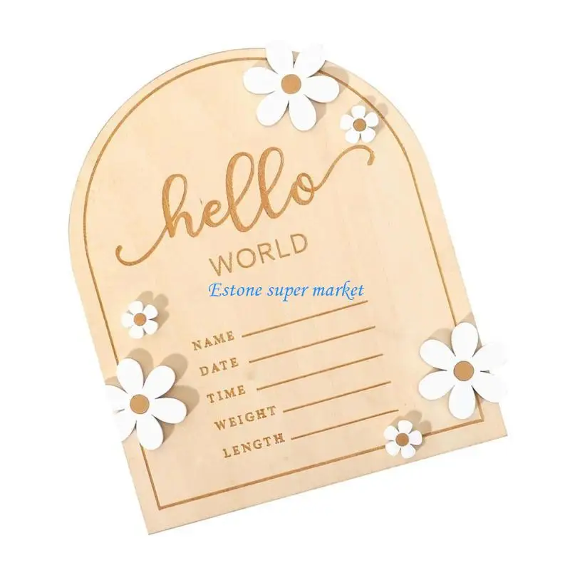 

090B Newborns Welcome Sign Hello Baby Name Plaque with Flower Decors