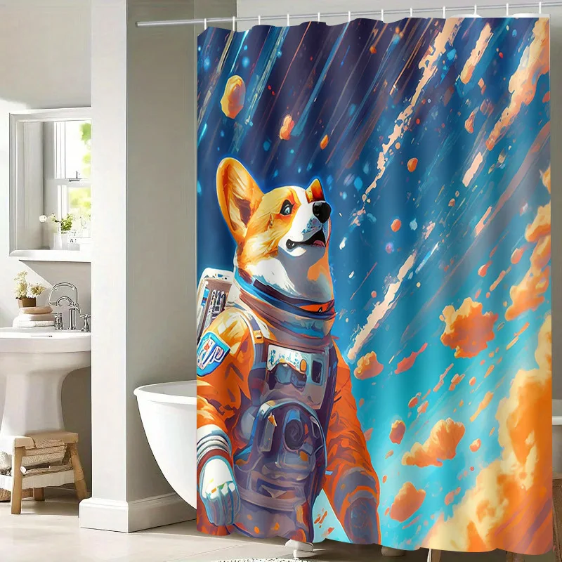 

Astronaut dog washable Dirt-Resistant Shower Curtain Shower Head waterproof Polyester Bath Curtain For Home Decor Accessories