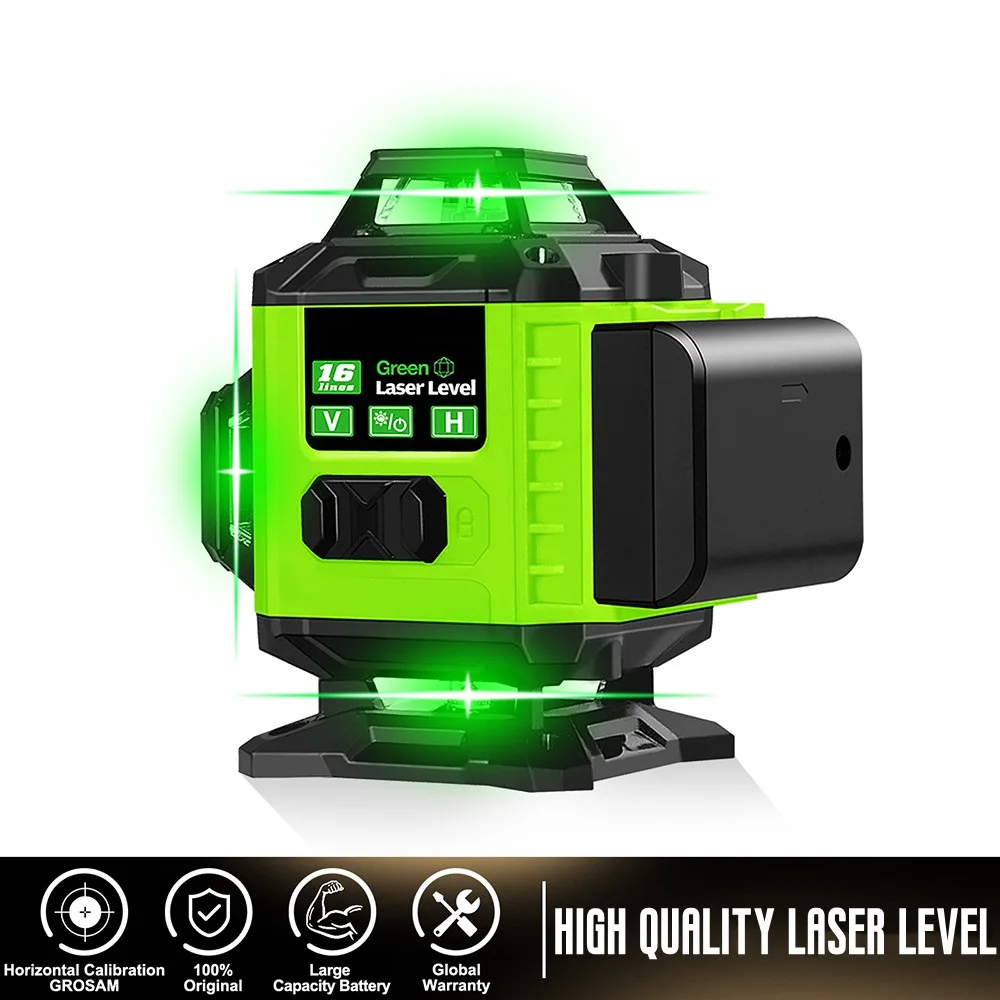 4D 16 Lines Laser Level 3° Self-Leveling Horizontal and Vertical Super Powerful USB Lithium Battery Green Beams Laser Leveler