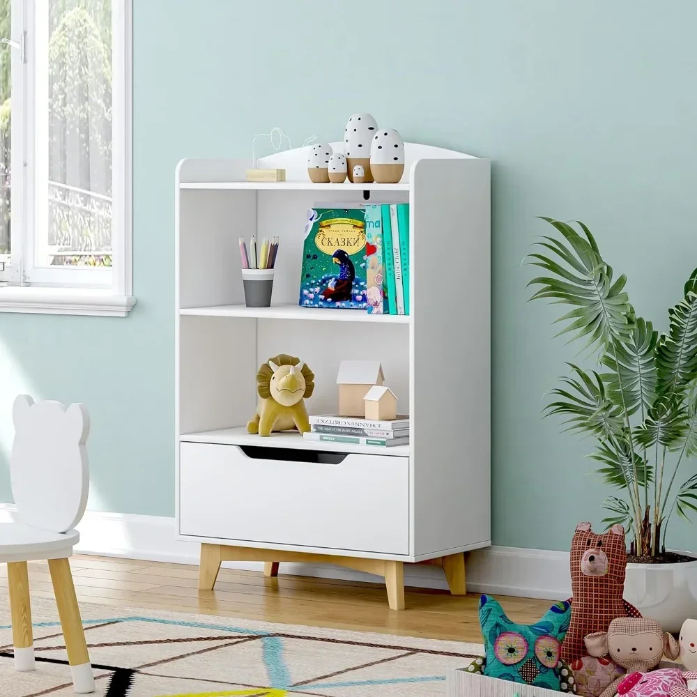 

Children's bookshelf, wooden children's toy storage box with storage space and drawers, children's bookshelf