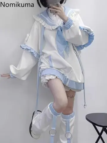 प्रीपी स्टाइल जापानी जैकेट महिलाओं के कपड़े नाविक कॉलर ज़िपर ढीले आउटवियर Y2k टॉप रोपा मुजेर कैज़ुअल फैशन प्यारा कोट 10 best sales नाविक शीर्ष - №8