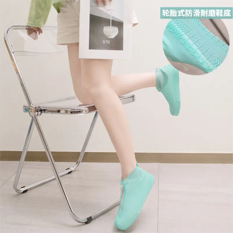 Women And Men Rubber Shoes Cover Zippers Unisex Reusable Waterproof Shoes Covers White Non-slip silicone Rain Covers Shoes