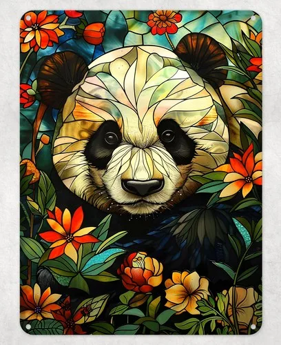 Panda Bear Stained Glass Metal Poster Wall Tin Sign Man Cave Shed Home Plaque --Tin Sign