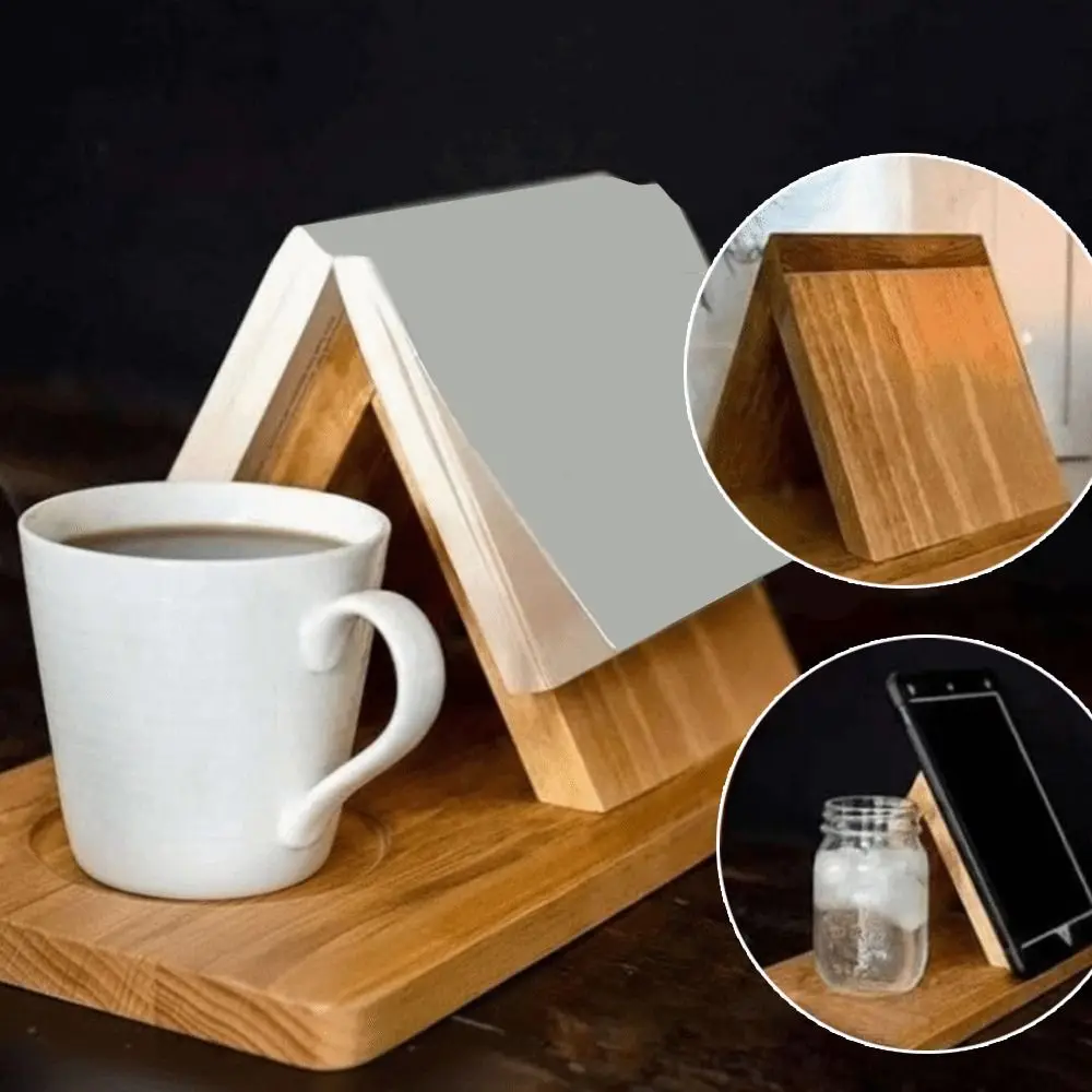 Suporte de Livro Multifuncional 2 em 1 em Madeira, Organizador de Livros e Café, Suporte para Tablet, para Sala de Estudo