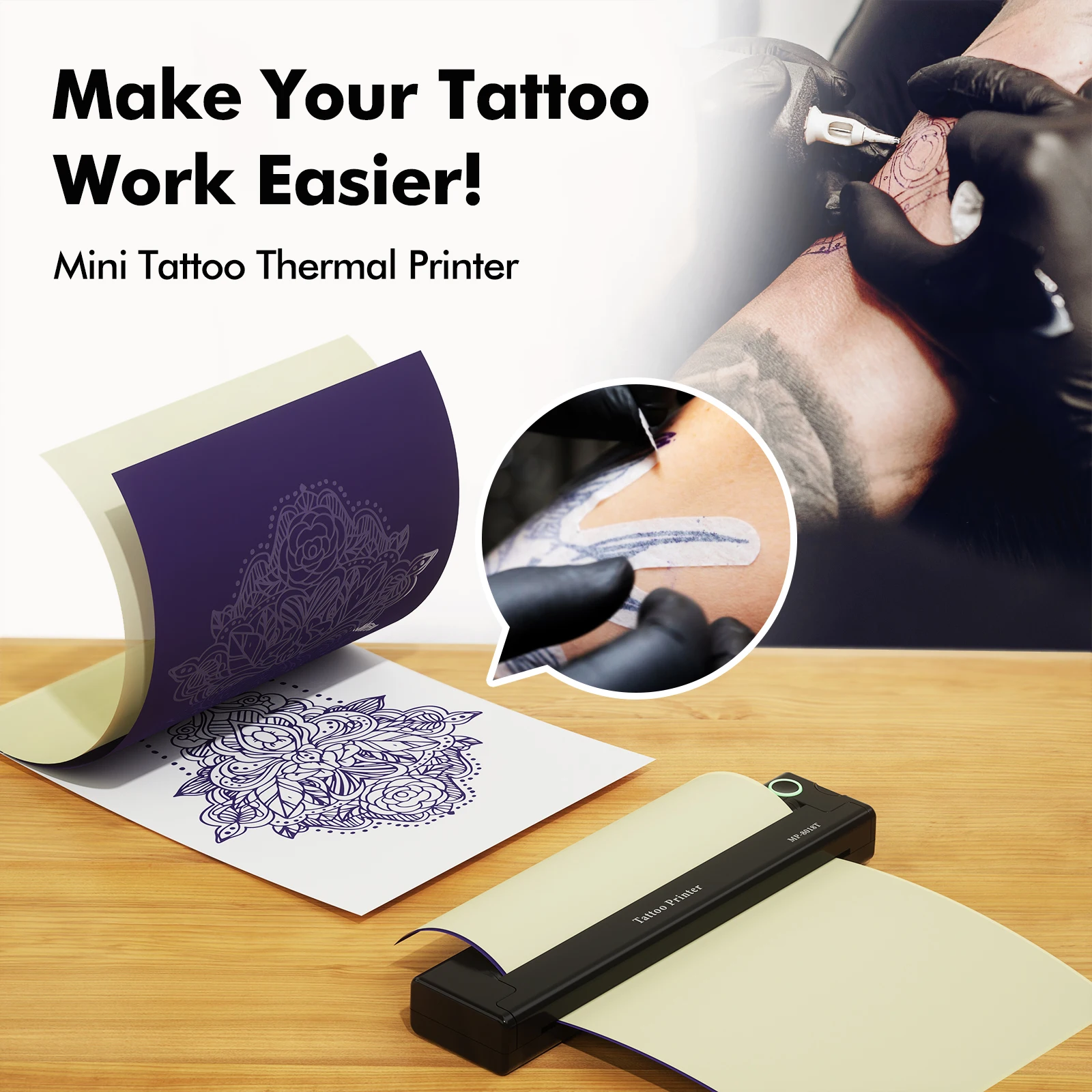 A46L Wireless Tattoo Transfer Stencil Printer Tattoo Transfer Thermal Copier Machine Compatible with Smartphone & PC