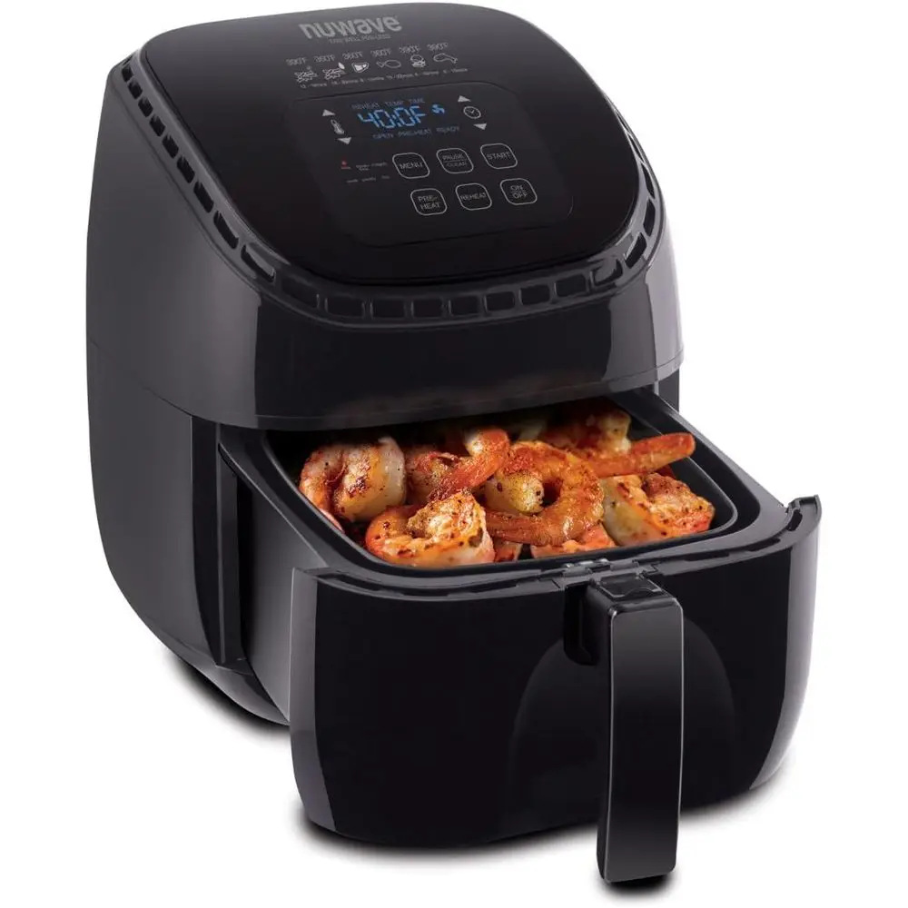 

3-Quart Digital Air Fryer with One-Touch Controls, 6 Presets, Accurate Temp Control, Recipe Guide, Wattage Adjustment, Preheat &