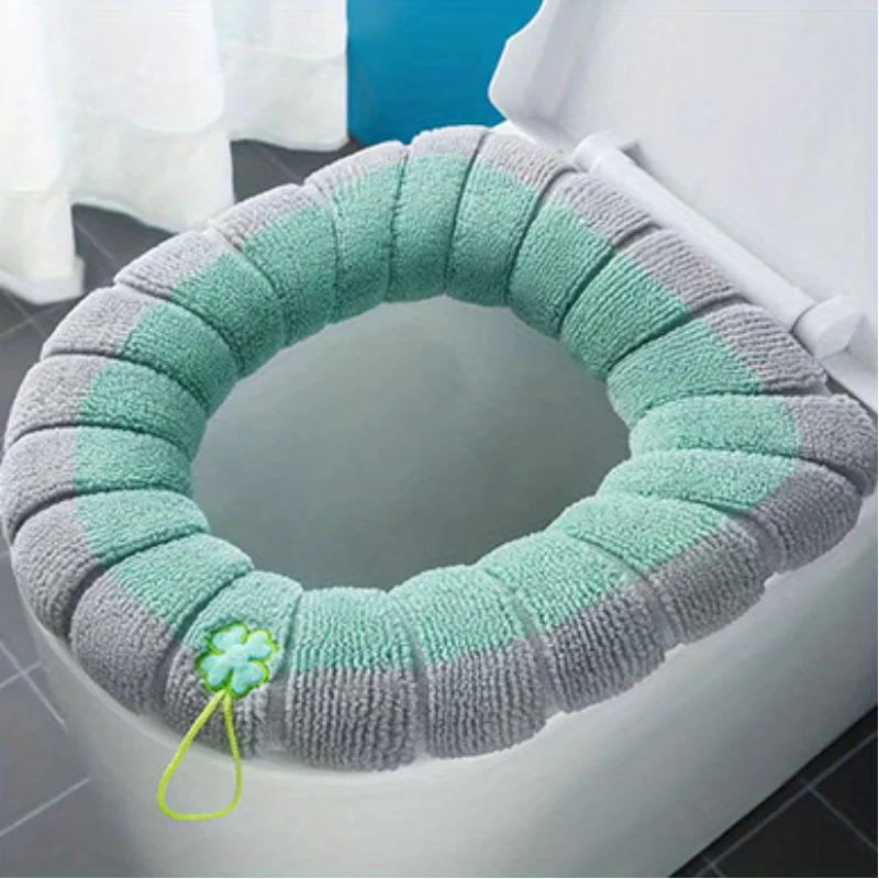 Winter-Verdickter Toilettensitzbezug, Waschbare Zweifarbige Haushaltskissen für WC-Sitze