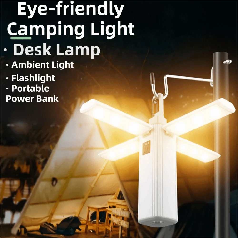 USB Rechargeable Camping Light Power Indicator Warm White Light Foldable Lantern Collapsible Design Four-leaf Light