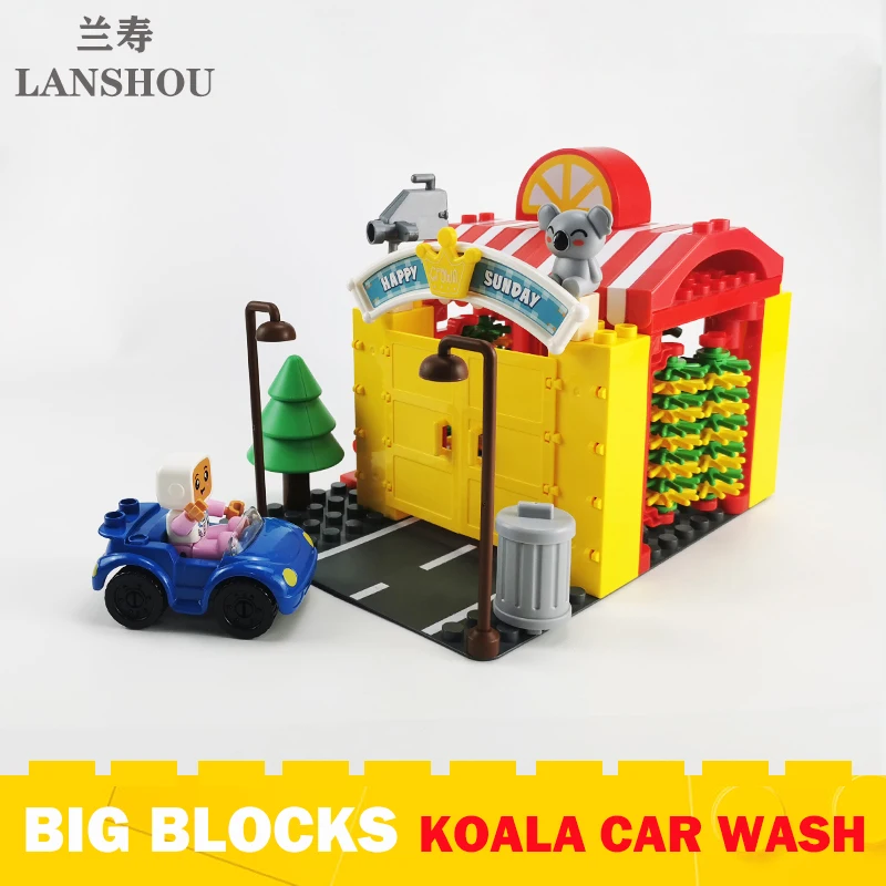 Big Building Blocks Moc Koala Car Wash Shop City Architecture Accessories Educational DIY Assembly Block Toys for Children Gift