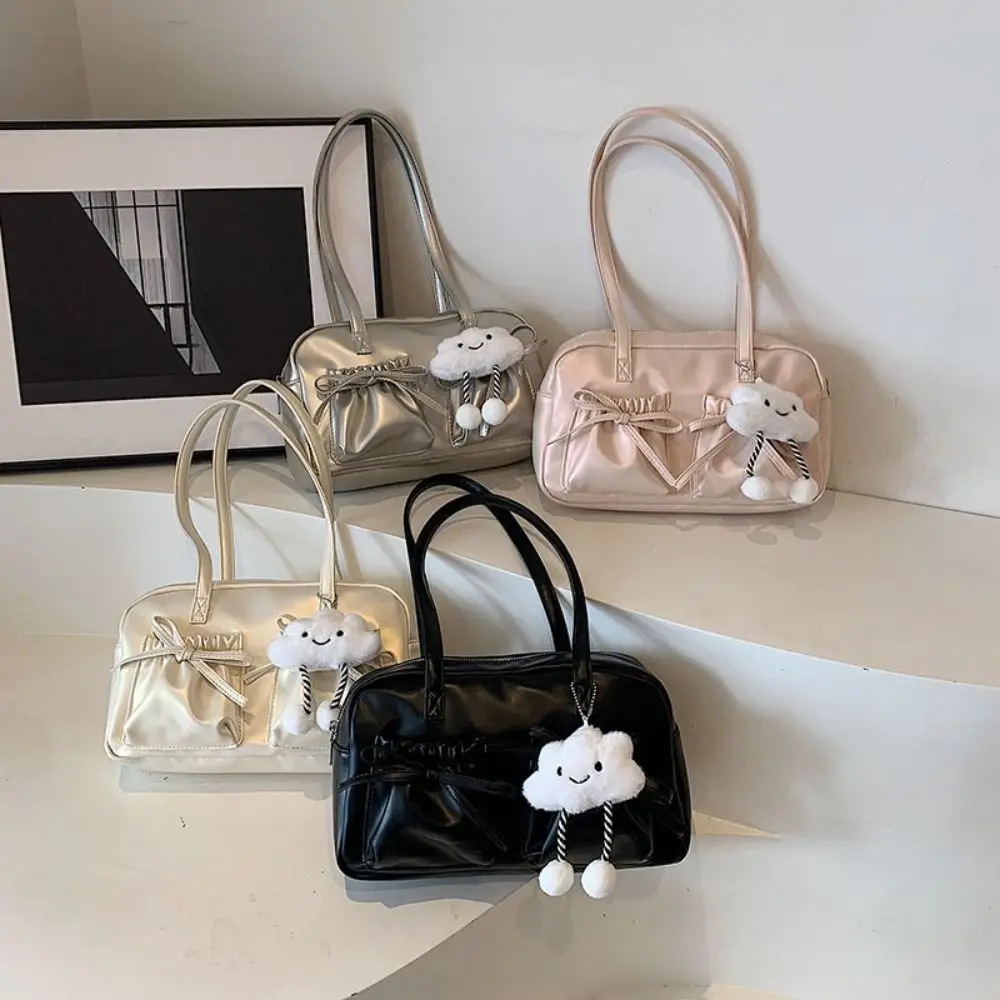 

Sweet PU Bow Handbag Solid Color Balletcore Style Bow Underarm Bag Korean Style Tote Bag Leather Shoulder Bag Daily