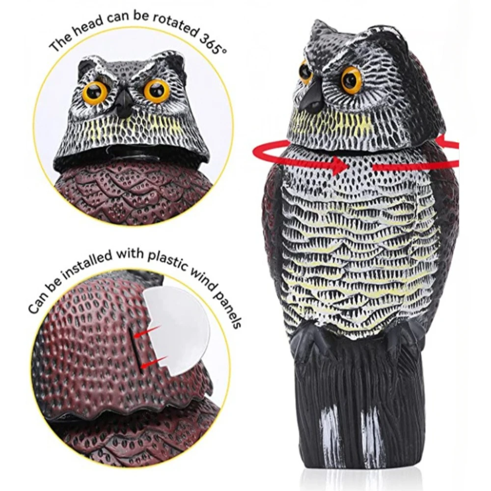 Simulation owl bird repelling device, 360 ° shaking head with sound, farm orchard bird prevention artifact