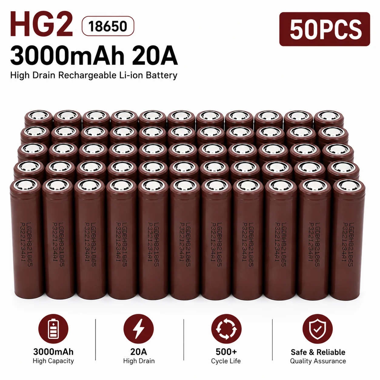 18650 Wiederaufladbare Batterie 3,7V 3000mAh 20A Flachkopf-Hochstrom-Lithium-Ionen-Zelle Ersatz für HG2 Schneller EU-Versand