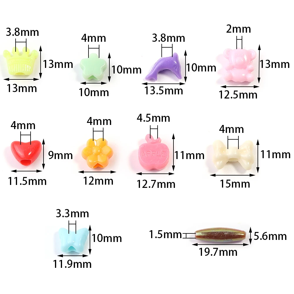 50pcs Mixed Color Plastic Beads Various Shape Butterfly Flower Heart Bear Loose Beads For Jewelry Making DIY Bracelets Necklace