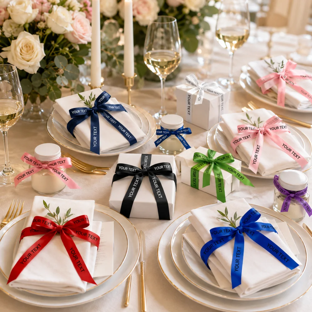 Personalized Text Satin Ribbon 2M Long Custom Printed Ribbon Wedding Bouquet Gift Box Wrapping Party Ornament