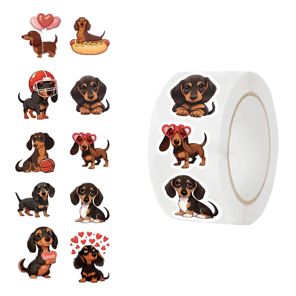 500Pcs/Roll Cartoon Dachshund Graffiti Stickers Personality Desk Guitar Computer Refrigerator Creative Dog Sticker Wholesale