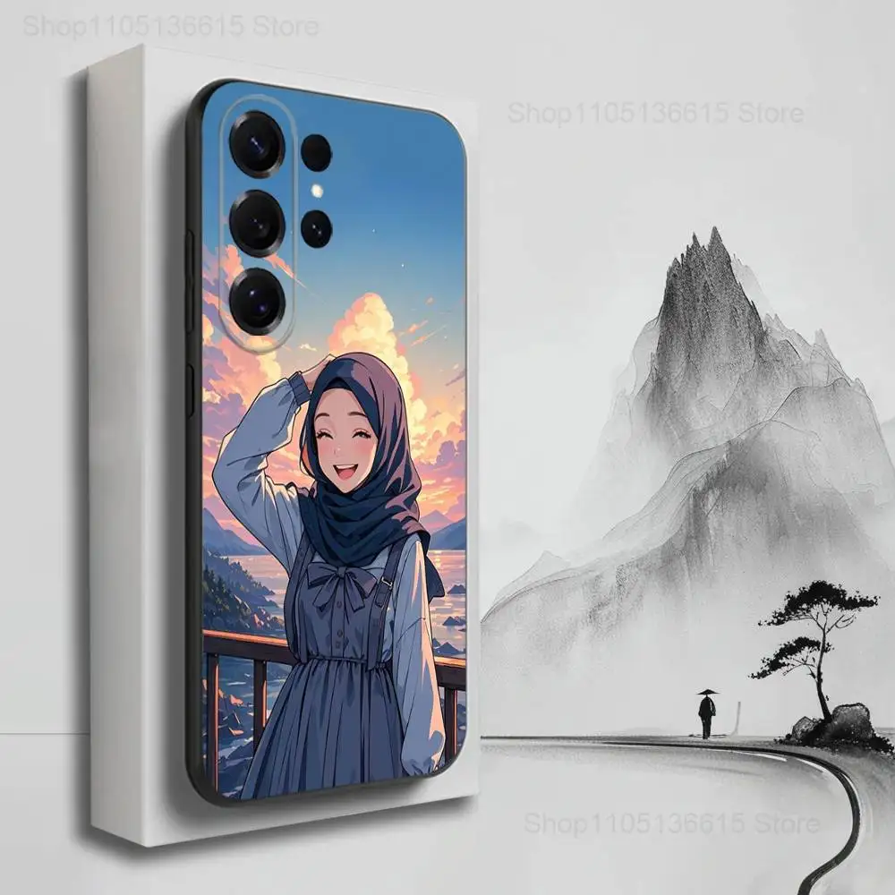 Casing Ponsel Seni Arab Gadis Muslim Untuk Samsung S25,S24,S23,S22,S21,S20,S10,S9,Ultra,Plus,Lite,FE, Penutup Silikon Lembut Hitam
