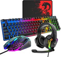 MAMBASNAKE Wired Gaming Keyboard and Mouse Headset Mouse Pad Combo Rainbow LED Backlit for PC Laptop Mac PS4 Xbox